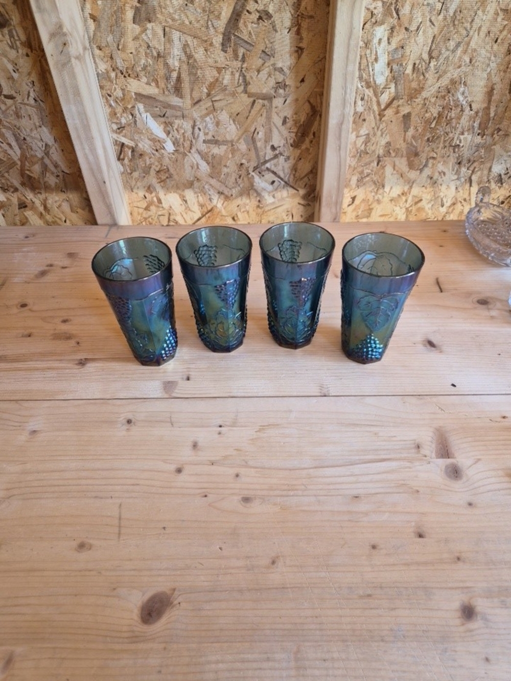 Indiana Harvest Grape Iridescent Blue Carnival 6" Glass Tumblers Set of 4